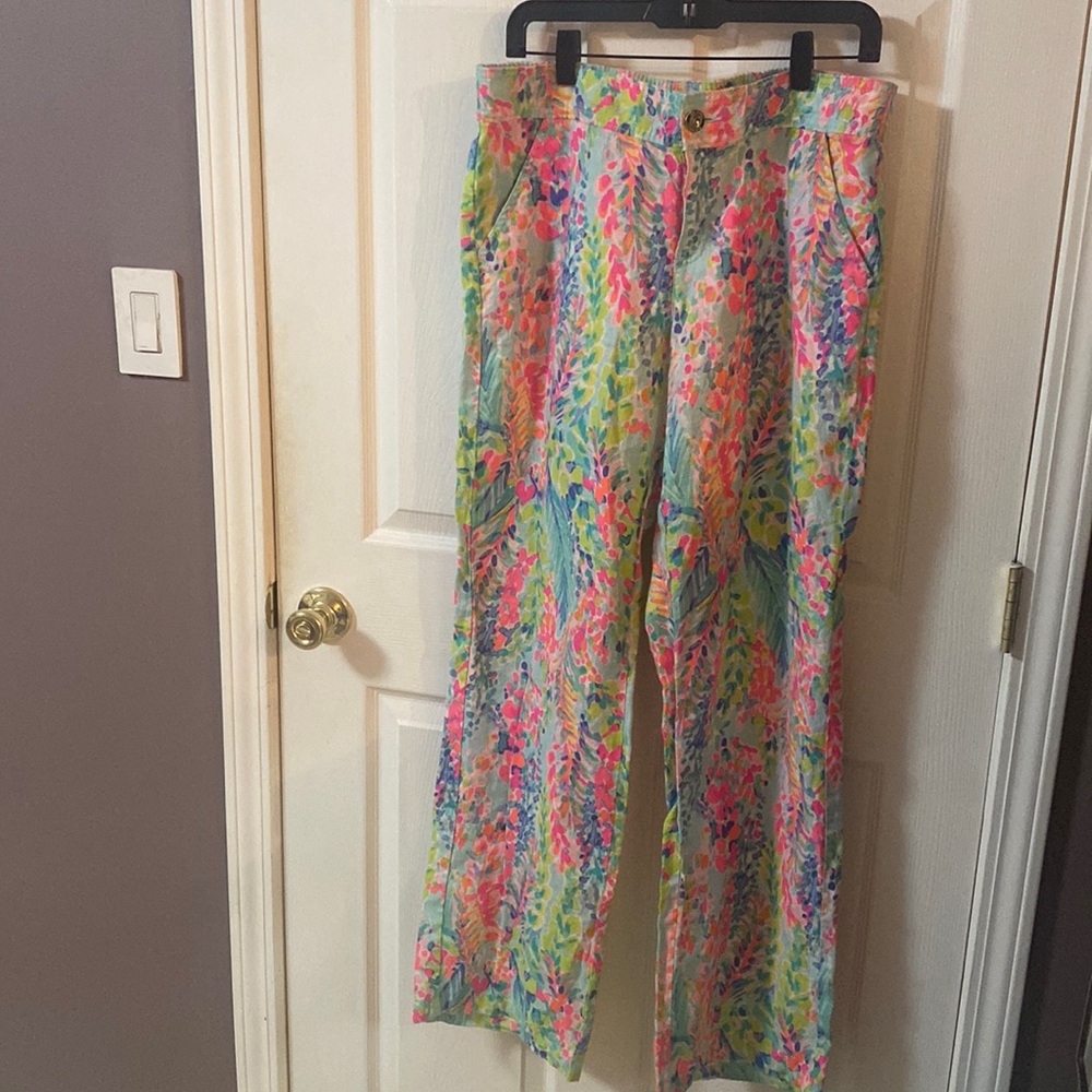 Lilly Pulitzer Catch the Wave Linen Pant Elastic Waist EUC